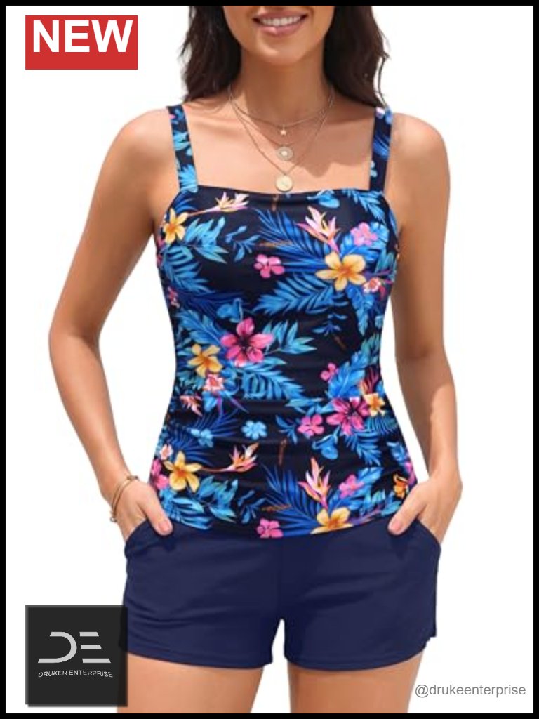Tankini With Shorts 2 Piece Tummy Control Swimwear Boyshorts Pockets